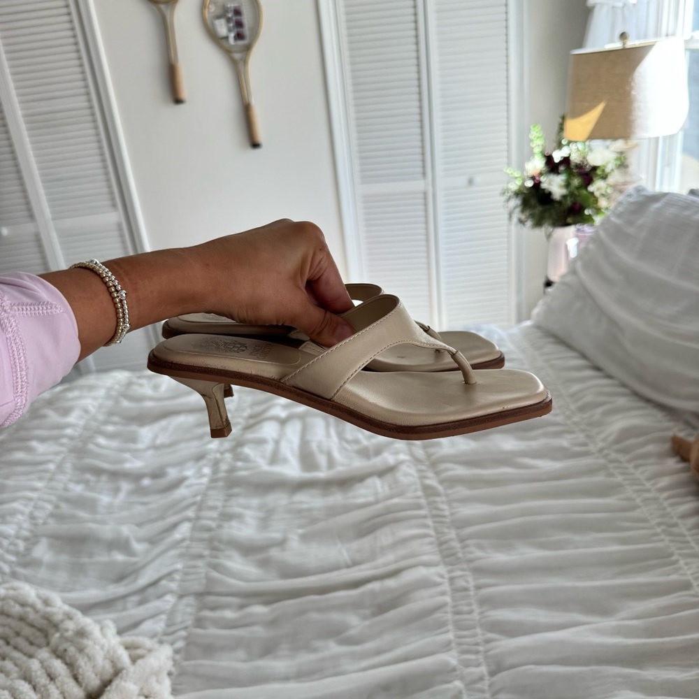 Chic Cream Square Toe Vince Camuto Cannetta Kitten Heels